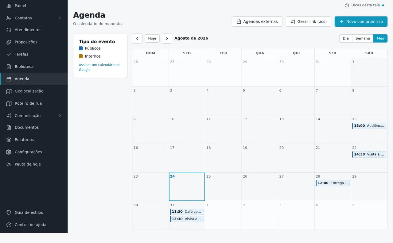 Pantalla de Agenda del SGP